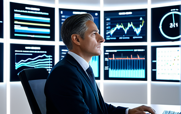 A professional individual in a modest business suit, seated at a sleek desk, looking thoughtfully at multiple holographic screens displaying abstract data visualizations. The background is a modern, clean office environment with subtle, glowing lines symbolizing data flow and connectivity. High-resolution, photorealistic, professional photography, soft lighting, depth of field. fully clothed, modest clothing, appropriate attire, professional dress, safe for work, appropriate content, perfect anatomy, correct proportions, natural pose, well-formed hands, proper finger count, natural body proportions, professional, family-friendly.
